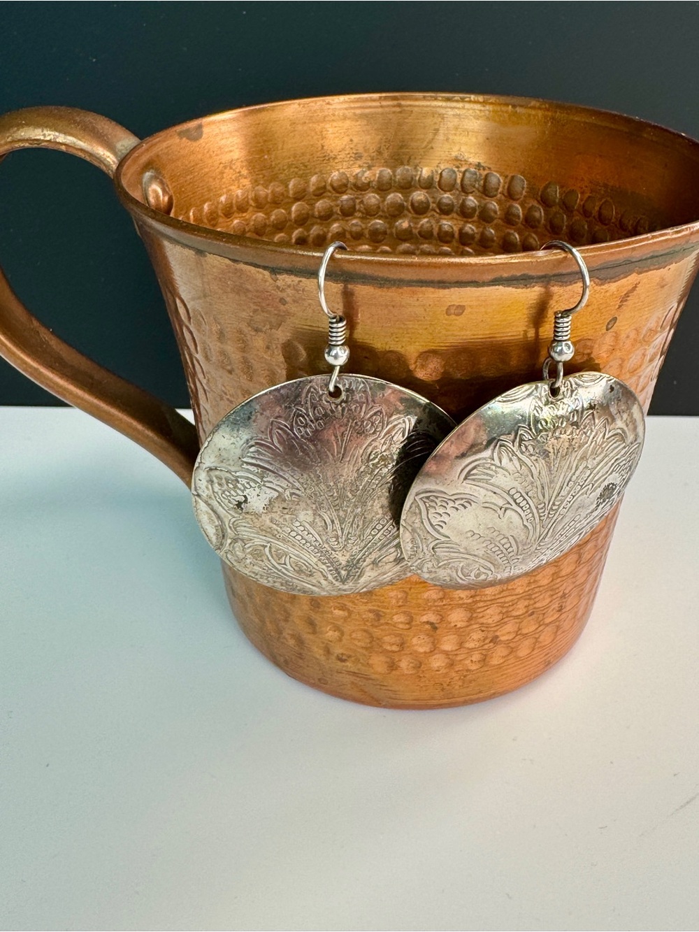Vintage Tooled Silver-Tone Round Drop Earrings - Women Jewelry
